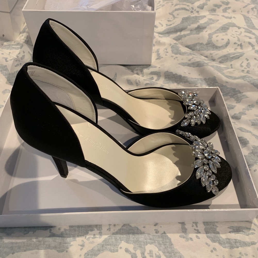 embellished peep toe heels